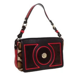 Versace Brown/Red Leopard Print Calfhair, Leather And Suede Palazzo Flap Shoulder Bag For Women -Versace Official Website luxury women versace used handbags p326453 009