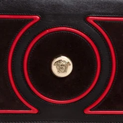 Versace Brown/Red Leopard Print Calfhair, Leather And Suede Palazzo Flap Shoulder Bag For Women -Versace Official Website luxury women versace used handbags p326453 011