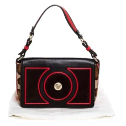 Versace Brown/Red Leopard Print Calfhair, Leather And Suede Palazzo Flap Shoulder Bag For Women -Versace Official Website luxury women versace used handbags p326453 012