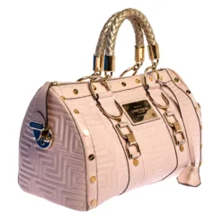 Versace Pink Quilted Leather Snap Out Of It Satchel For Women -Versace Official Website luxury women versace used handbags p326633 014