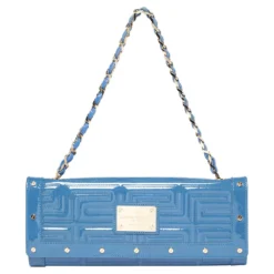 Versace Blue Quilted Patent Leather Flap Shoulder Bag For Women