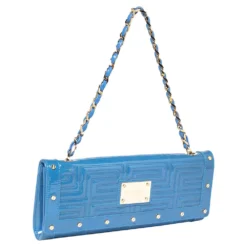 Versace Blue Quilted Patent Leather Flap Shoulder Bag For Women -Versace Official Website luxury women versace used handbags p328238 004