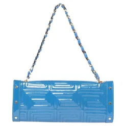 Versace Blue Quilted Patent Leather Flap Shoulder Bag For Women -Versace Official Website luxury women versace used handbags p328238 005