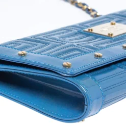 Versace Blue Quilted Patent Leather Flap Shoulder Bag For Women -Versace Official Website luxury women versace used handbags p328238 007