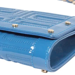 Versace Blue Quilted Patent Leather Flap Shoulder Bag For Women -Versace Official Website luxury women versace used handbags p328238 008