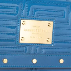 Versace Blue Quilted Patent Leather Flap Shoulder Bag For Women -Versace Official Website luxury women versace used handbags p328238 009