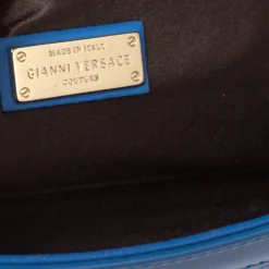 Versace Blue Quilted Patent Leather Flap Shoulder Bag For Women -Versace Official Website luxury women versace used handbags p328238 010