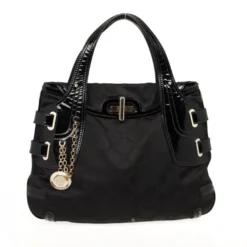 Versace Black Jacquard And Patent Shoulder Bag For Women