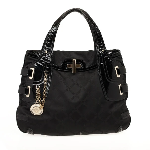 Versace Black Jacquard And Patent Shoulder Bag For Women 1 Versace Black Jacquard And Patent Shoulder Bag For Women