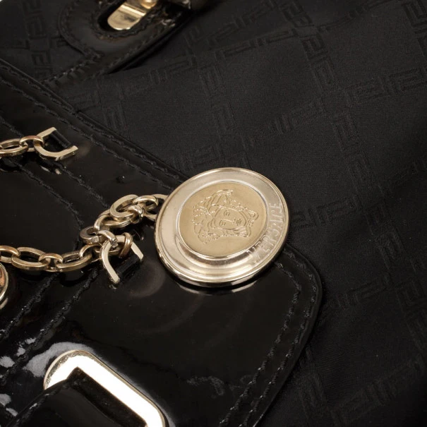 Versace Black Jacquard And Patent Shoulder Bag For Women 7 Versace Black Jacquard And Patent Shoulder Bag For Women - Image 7