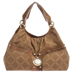 Versace Brown Signature Canvas And Leather Palazzo Plaque Shoulder Bag For Women