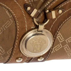 Versace Brown Signature Canvas And Leather Palazzo Plaque Shoulder Bag For Women -Versace Official Website luxury women versace used handbags p335091 012