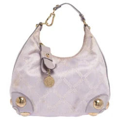 Versace Lilac Signature Canvas And Leather Small Studded Hobo For Women