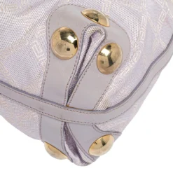 Versace Lilac Signature Canvas And Leather Small Studded Hobo For Women -Versace Official Website luxury women versace used handbags p336046 002