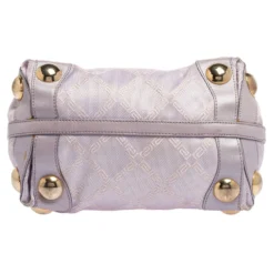 Versace Lilac Signature Canvas And Leather Small Studded Hobo For Women -Versace Official Website luxury women versace used handbags p336046 003