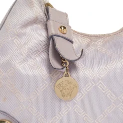 Versace Lilac Signature Canvas And Leather Small Studded Hobo For Women -Versace Official Website luxury women versace used handbags p336046 006
