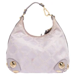 Versace Lilac Signature Canvas And Leather Small Studded Hobo For Women -Versace Official Website luxury women versace used handbags p336046 008