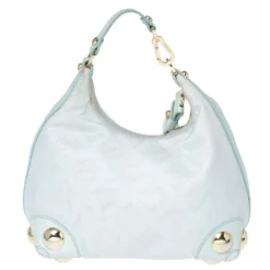 Versace Light Turquoise Signature Canvas And Leather Small Studded Hobo For Women -Versace Official Website luxury women versace used handbags p336048 004