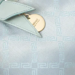 Versace Light Turquoise Signature Canvas And Leather Small Studded Hobo For Women -Versace Official Website luxury women versace used handbags p336048 005