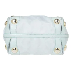 Versace Light Turquoise Signature Canvas And Leather Small Studded Hobo For Women -Versace Official Website luxury women versace used handbags p336048 006