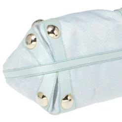 Versace Light Turquoise Signature Canvas And Leather Small Studded Hobo For Women -Versace Official Website luxury women versace used handbags p336048 007