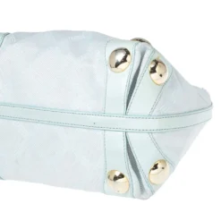 Versace Light Turquoise Signature Canvas And Leather Small Studded Hobo For Women -Versace Official Website luxury women versace used handbags p336048 008