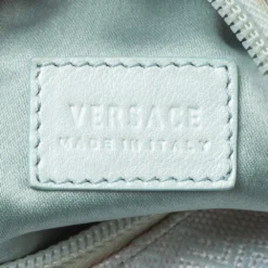 Versace Light Turquoise Signature Canvas And Leather Small Studded Hobo For Women -Versace Official Website luxury women versace used handbags p336048 009