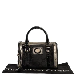 Versace Black Fabric And Leather Satchel For Women -Versace Official Website luxury women versace used handbags p340463 003