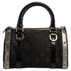 Versace Black Fabric And Leather Satchel For Women -Versace Official Website luxury women versace used handbags p340463 004