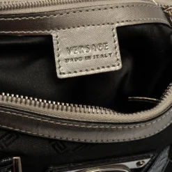 Versace Black Fabric And Leather Satchel For Women -Versace Official Website luxury women versace used handbags p340463 006