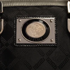 Versace Black Fabric And Leather Satchel For Women -Versace Official Website luxury women versace used handbags p340463 010