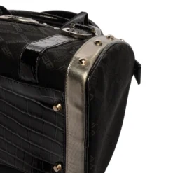 Versace Black Fabric And Leather Satchel For Women -Versace Official Website luxury women versace used handbags p340463 011