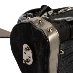 Versace Black Fabric And Leather Satchel For Women -Versace Official Website luxury women versace used handbags p340463 012