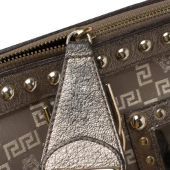 Versace Beige/Metallic Fabric And Leather Snap Out Of It Satchel For Women -Versace Official Website luxury women versace used handbags p340511 006