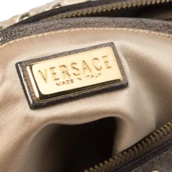Versace Beige/Metallic Fabric And Leather Snap Out Of It Satchel For Women -Versace Official Website luxury women versace used handbags p340511 008
