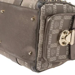 Versace Beige/Metallic Fabric And Leather Snap Out Of It Satchel For Women -Versace Official Website luxury women versace used handbags p340511 009