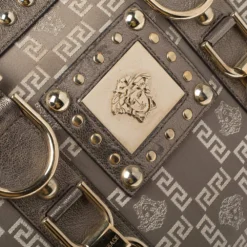 Versace Beige/Metallic Fabric And Leather Snap Out Of It Satchel For Women -Versace Official Website luxury women versace used handbags p340511 010