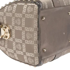 Versace Beige/Metallic Fabric And Leather Snap Out Of It Satchel For Women -Versace Official Website luxury women versace used handbags p340511 011