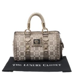 Versace Beige/Metallic Fabric And Leather Snap Out Of It Satchel For Women -Versace Official Website luxury women versace used handbags p340511 013