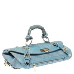 Versace Blue Python And Suede Canyon Top Handle Bag For Women -Versace Official Website luxury women versace used handbags p340669 001