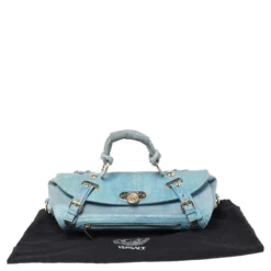 Versace Blue Python And Suede Canyon Top Handle Bag For Women -Versace Official Website luxury women versace used handbags p340669 002