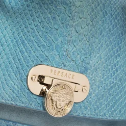 Versace Blue Python And Suede Canyon Top Handle Bag For Women -Versace Official Website luxury women versace used handbags p340669 005