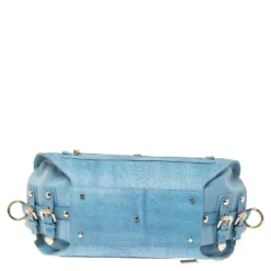 Versace Blue Python And Suede Canyon Top Handle Bag For Women -Versace Official Website luxury women versace used handbags p340669 012