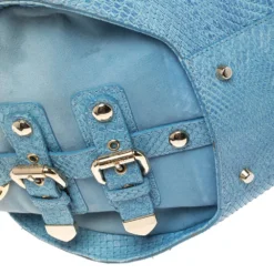 Versace Blue Python And Suede Canyon Top Handle Bag For Women -Versace Official Website luxury women versace used handbags p340669 013