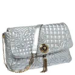 Versace Metallic Silver Barocco Leather Vanitas Medea Shoulder Bag For Women -Versace Official Website luxury women versace used handbags p347533 005