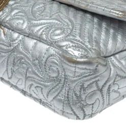 Versace Metallic Silver Barocco Leather Vanitas Medea Shoulder Bag For Women -Versace Official Website luxury women versace used handbags p347533 007
