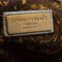 Versace Metallic Silver Barocco Leather Vanitas Medea Shoulder Bag For Women -Versace Official Website luxury women versace used handbags p347533 009