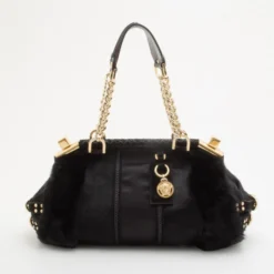 Versace Black Chinchilla Madonna Boston Bag For Women