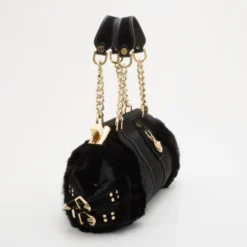 Versace Black Chinchilla Madonna Boston Bag For Women -Versace Official Website luxury women versace used handbags p34844 003