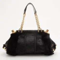 Versace Black Chinchilla Madonna Boston Bag For Women -Versace Official Website luxury women versace used handbags p34844 004